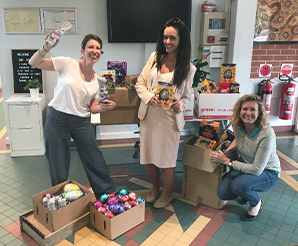 Team photo with donated Easter eggs