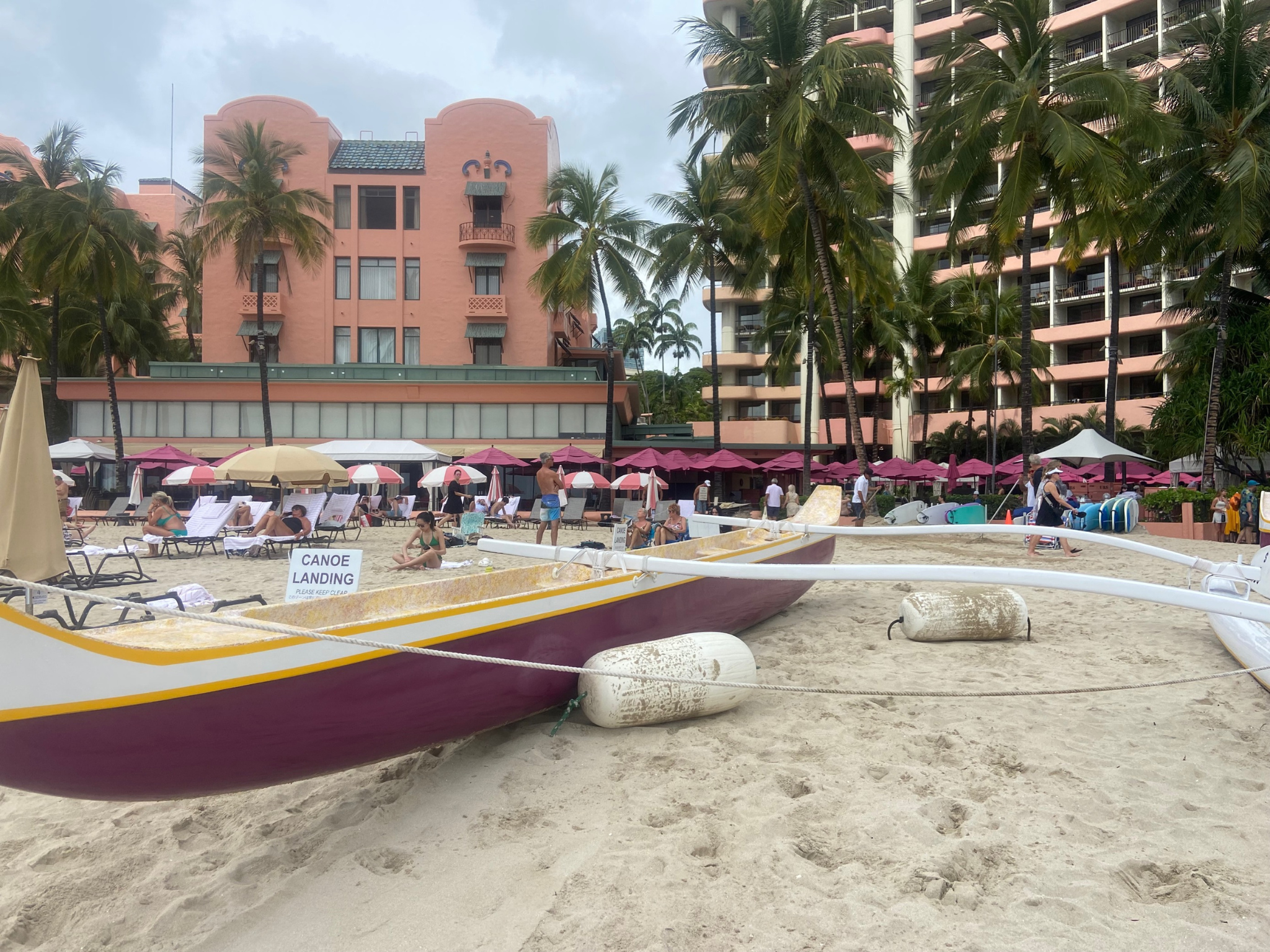 Beach view' boat, sand, buildings