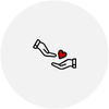 Hands holding heart icon: Equality and fairness